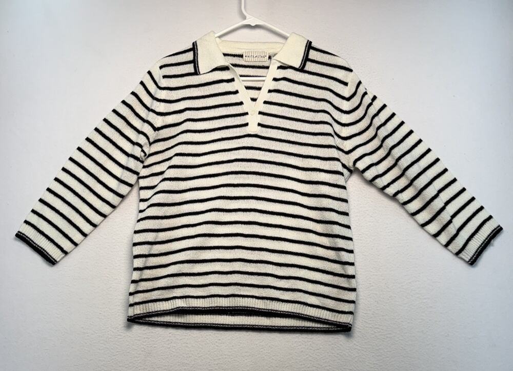White Stag Vintage Womens Lightweight Summer Sweater L VNeck Striped Casual